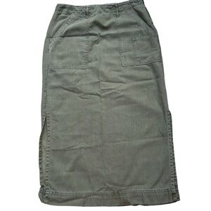 Vtg Orvis Womens Midi Side Slit Olive Green Midi Cargo Style Skirt 8